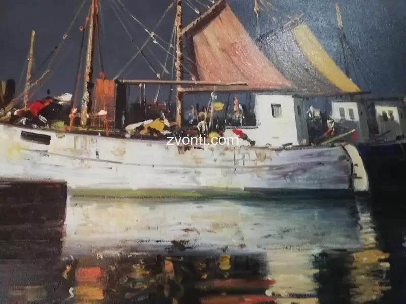 Obraz olej na płótnie lata 60 XX w. malarz Arup Jensen sygn. duży 120 x 80 cm marynistyka - 6/8